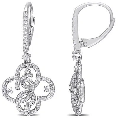 Pre-owned Amour 1 Ct Dew Created Moissanite Floral Leverback Earrings In Sterling Silver In White