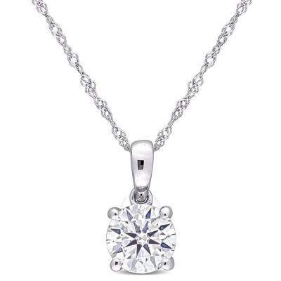 Amour 1 Ct Dew Created Moissanite Solitaire Pendant With Chain In 10k White Gold