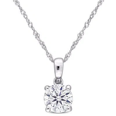 Pre-owned Amour 1 Ct Dew Created Moissanite Solitaire Pendant With Chain In 10k White Gold