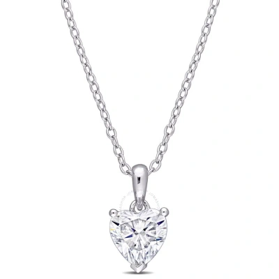 Amour 1 Ct Dew Heart Shaped Created Moissanite Solitaire Pendant With Chain In Sterling Silver In White
