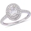 AMOUR AMOUR 1 CT DEW OVAL CREATED MOISSANITE AND 1/3 CT TW DIAMOND DOUBLE HALO ENGAGEMENT RING IN 14K WHIT