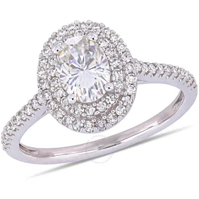 Amour 1 Ct Dew Oval Created Moissanite And 1/3 Ct Tw Diamond Double Halo Engagement Ring In 14k Whit In Metallic