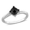 Amour 1 Ct Tdw Black And White Cushion And Round-cut Diamond Engagement Ring In 10k White Gold With  In White