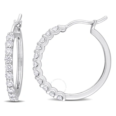 Amour 1 Ct Tdw Diamond Half-set Hoop Earrings In Platinum In Metallic