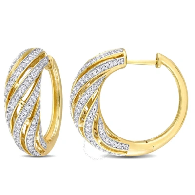 Amour 1 Ct Tdw Diamond Swirl Design Hoop Earrings In 14k Yellow Gold