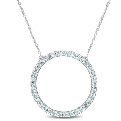 Amour 10k White Gold 1 Ct Tgw Aquamarine Circle Pendant With Chain