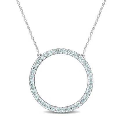 Pre-owned Amour 1 Ct Tgw Aquamarine Open Circle Pendant With Chain In 10k White Gold