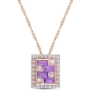 AMOUR AMOUR 1 CT TGW BAGUETTE AFRICAN-AMETHYST AND WHITE TOPAZ GEOMETRIC PENDANT WITH CHAIN IN 10K ROSE GO