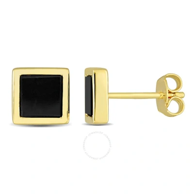 Amour 1 Ct Tgw Black Onyx Square Stud Earrings In Yellow Plated Sterling Silver In Gold
