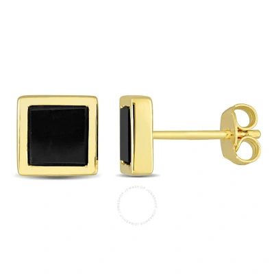 Amour 1 Ct Tgw Black Onyx Square Stud Earrings In Yellow Plated Sterling Silver