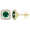 AMOUR AMOUR 1 CT TGW CREATED EMERALD DIAMOND SQUARE STUD EARRINGS IN 10K YELLOW GOLD
