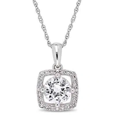 Pre-owned Amour 1 Ct Tgw Created White Sapphire And 1/10 Ct Tw Diamond Square Halo Pendant