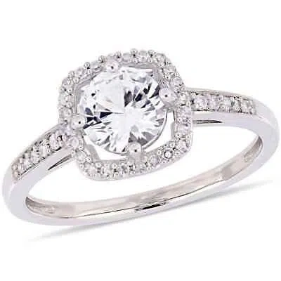 Pre-owned Amour 1 Ct Tgw Created White Sapphire And 1/7 Ct Tw Diamond Halo Ring In 10k