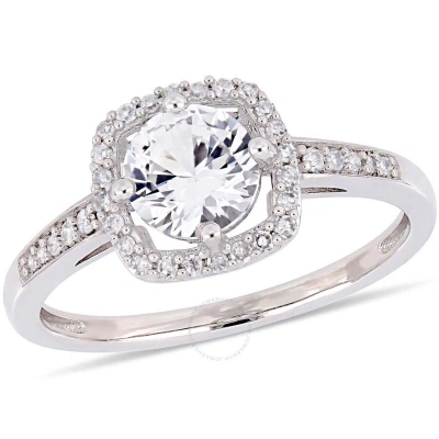 Amour 1 Ct Tgw Created White Sapphire And 1/7 Ct Tw Diamond Halo Ring In 10k White Gold In Metallic