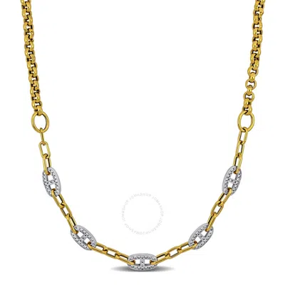 Amour 1 Ct Tgw Cubic Zirconia Oval & Rectangular Rolo Link Necklace In 14k Two-tone Gold - 18 In In Two Tone