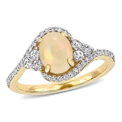 Pre-owned Amour 1 Ct Tgw Ethiopian Yellow Opal, White Sapphire And 1/5 Ct Tw Diamond Oval