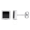 Amour 1 Ct Tgw Hematite Square Stud Earrings In Sterling Silver In White
