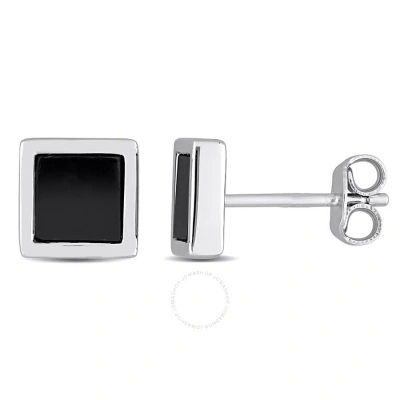 Amour 1 Ct Tgw Hematite Square Stud Earrings In Sterling Silver In White