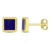 Amour 1 Ct Tgw Lapis Square Stud Earrings In Yellow Plated Sterling Silver In Yellow