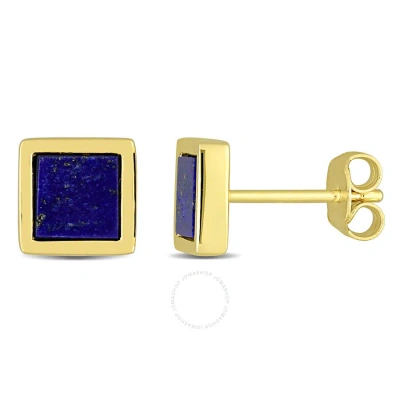 Amour 1 Ct Tgw Lapis Square Stud Earrings In Yellow Plated Sterling Silver