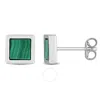 Amour 1 Ct Tgw Malachite Square Stud Earrings In Sterling Silver In White