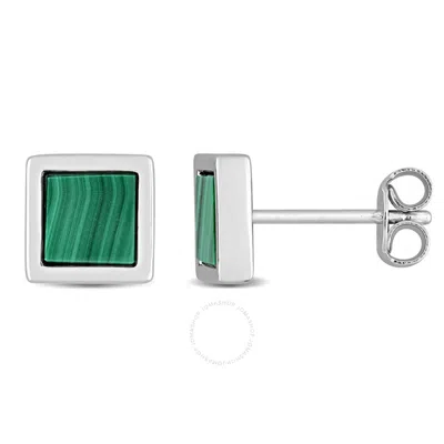 Amour 1 Ct Tgw Malachite Square Stud Earrings In Sterling Silver In White