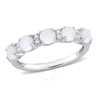 Amour 1 Ct Tgw Opal And White Topaz Semi Eternity Ring In Sterling Silver In Metallic