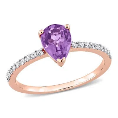 Pre-owned Amour 1 Ct Tgw Pear Shape Amethyst And 1/7 Ct Tdw Diamond Ring In 14k Rose Gold In Pink