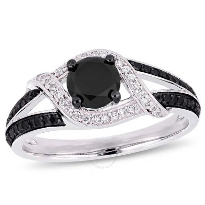 Amour 1 Ct Tw Black And White Diamond Split Shank Engagement Ring In 10k White Gold With Black Rhodi In Metallic