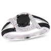 AMOUR AMOUR 1 CT TW BLACK AND WHITE DIAMOND SPLIT SHANK ENGAGEMENT RING IN 10K WHITE GOLD WITH BLACK RHODI
