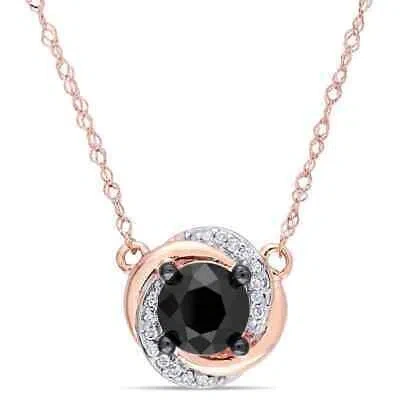 Pre-owned Amour 1 Ct Tw Black And White Diamond Swirl Necklace In 10k Rose Gold