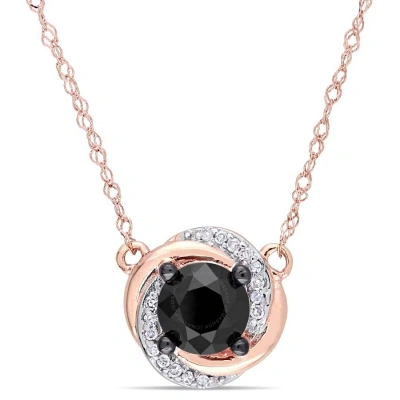 Amour 1 Ct Tw Black And White Diamond Swirl Necklace In 10k Rose Gold