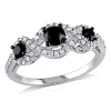 AMOUR AMOUR 1 CT TW BLACK AND WHITE HALO 3-STONE DIAMOND ENGAGEMENT RING IN 10K WHITE GOLD