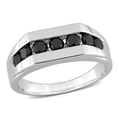 Amour 1 Ct Tw Black Diamond Channel Set Men's Ring In Sterling Silver In White