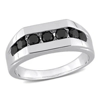 Pre-owned Amour 1 Ct Tw Black Diamond Channel Set Men's Ring In Sterling Silver In White