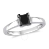 Amour 1 Ct Tw Black Princess Cut Diamond Solitaire Engagement Ring In 10k White Gold In Black / Gold / White