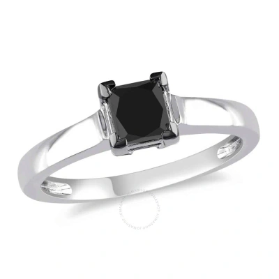 Amour 1 Ct Tw Black Princess Cut Diamond Solitaire Engagement Ring In 10k White Gold