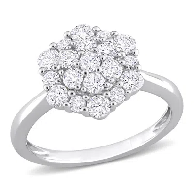 Pre-owned Amour 1 Ct Tw Diamond Cluster Engagement Ring In 10k White Gold