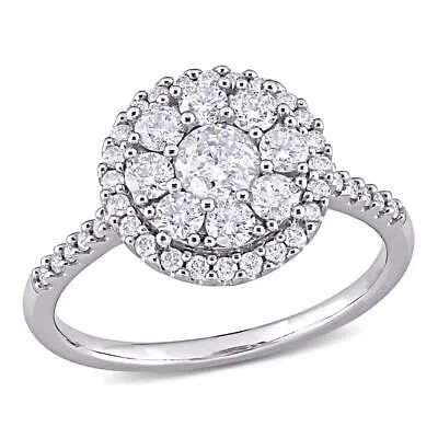 Pre-owned Amour 1 Ct Tw Diamond Composite Round Halo Engagement Ring In 10k White Gold