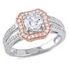 AMOUR AMOUR 1 CT TW DIAMOND HALO SPLIT SHANK ENGAGEMENT RING IN 2-TONE ROSE AND WHITE 14K GOLD