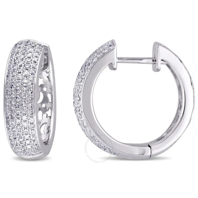 Amour 1 Ct Tw Diamond Pave Hinged Hoop Earrings In 14k White Gold In Metallic