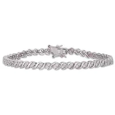 Pre-owned Amour 1 Ct Tw Diamond S-shape Tennis Bracelet In Sterling Silver In Check Description