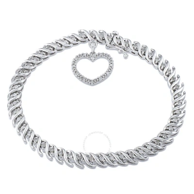 Amour 1 Ct Tw Diamond Tennis Bracelet With Heart Charm In Sterling Silver In White