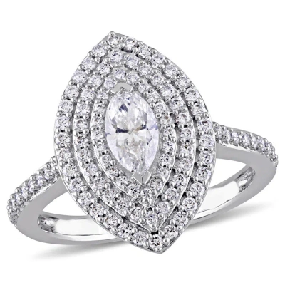 Amour 1 Ct Tw Marquise And Round Diamond Double Halo Triple Halo Engagement Ring In 14k White Gold In Metallic