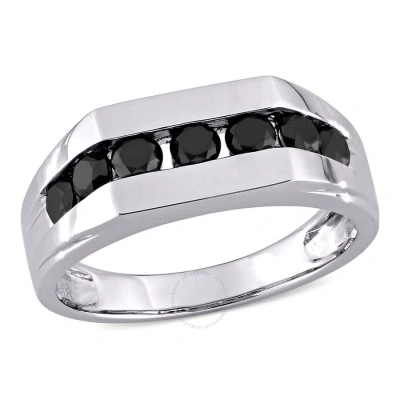 Amour 1 Ct Tw Men's Channel Set Black Diamond Ring In 10k White Gold