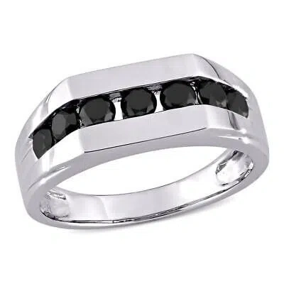 Pre-owned Amour 1 Ct Tw Men's Channel Set Black Diamond Ring In 10k White Gold