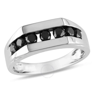 Amour 1 Ct Tw Men's Channel Set Black Diamond Ring In Sterling Silver In Black / Silver