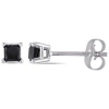 Amour 1 Ct Tw Princess Cut Black Diamond Stud Earrings In 10k White Gold In Black / Gold / White