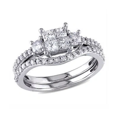 Pre-owned Amour 1 Ct Tw Princess Cut Diamond Bridal Set In 14k White Gold In Check Description