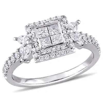 Pre-owned Amour 1 Ct Tw Princess-cut Diamond Quad Halo Engagement Ring In 14k White Gold In Check Description